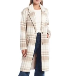 Discount ???? Copper Key Long Sleeve Button Front Plaid Overcoat Ivory Sand ???? -Copper Key Shop unnamed file 615