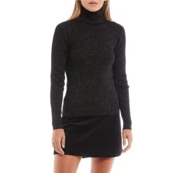 Promo ???? Copper Key Lurex Turtleneck Long Sleeve Top Black ????