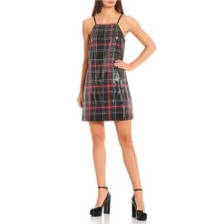 Best deal ???? Copper Key Halter Neck Plaid Print Sequin Shift ???? Dress Black Sequin ????