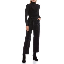 Coupon ???? Copper Key Tie Waist Velveteen V-Neck Jumpsuit Black ????