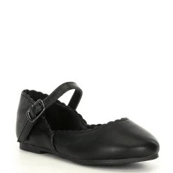 Wholesale ???? Copper Key ???? Girls' Quetee Scalloped Leather Mary Jane Flats (Toddler) Black ✨