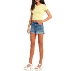 Cheap ???? Copper Key Mid Rise Rolled Cuff Frayed Hem Denim Shorts Medium Stonewash ???? -Copper Key Shop unnamed file 795