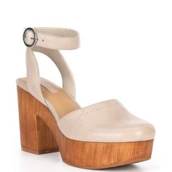 Buy ✔️ Copper Key Passport Leather Ankle Strap Platform Clogs Toasted Tan ⌛